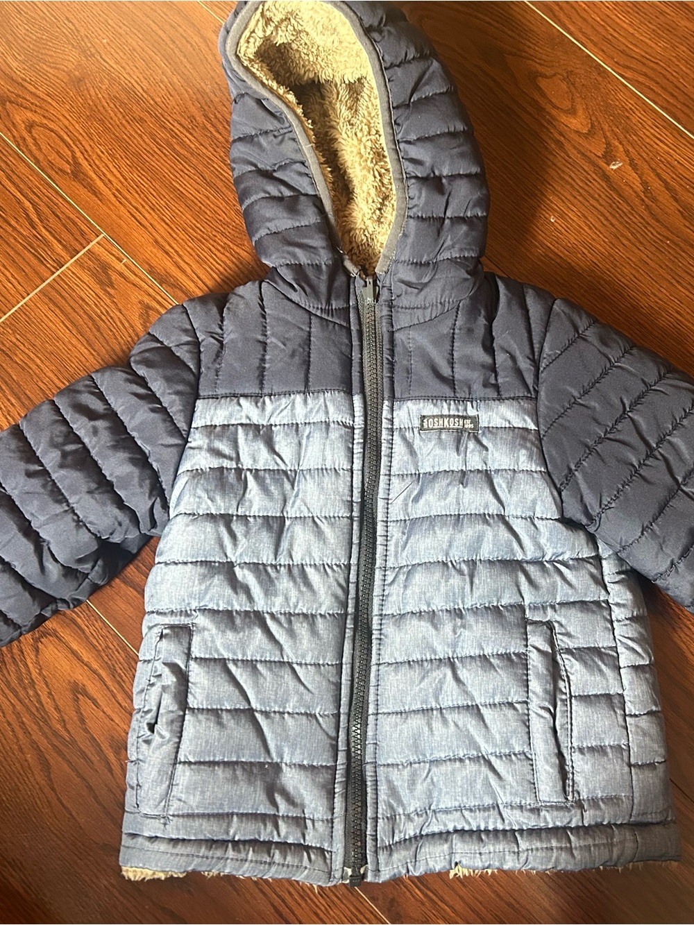 Kids Hooded Quilted Puffer Jacket - Navy & Light Blue